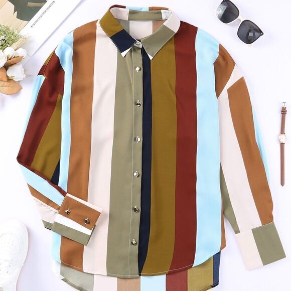 Oversized
Striped Color Block Button Down - Picture 6 of 7